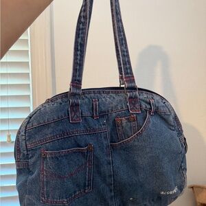 Denim Pocket Tote Bag with Red Stitching
